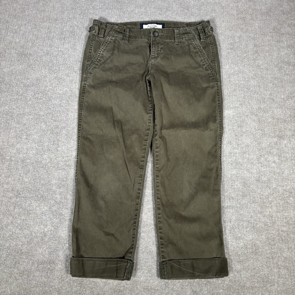 Vintage Abercrombie & Fitch Pants Youth Girls 14 Green Chino Cropped Cuffed Y2K